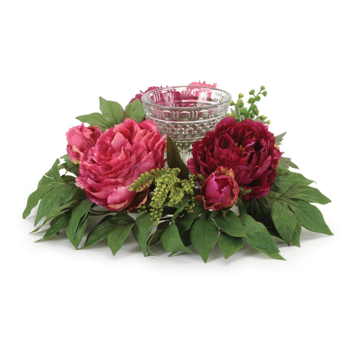 Mixed Peony Floral Candle Holder with Glass Insert 15"D