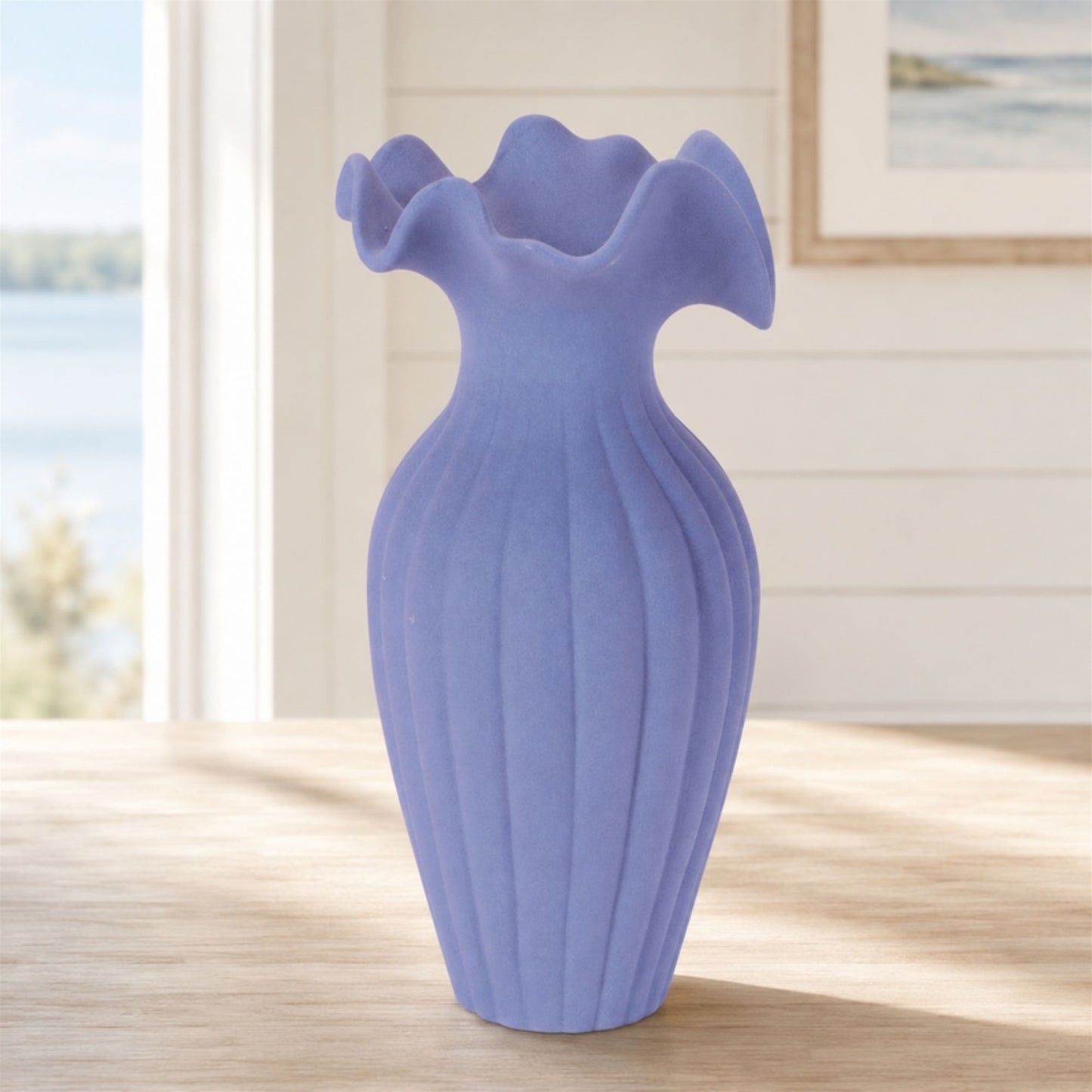 Scalloped Ribbed Stoneware Vase 9"H alternate view 3