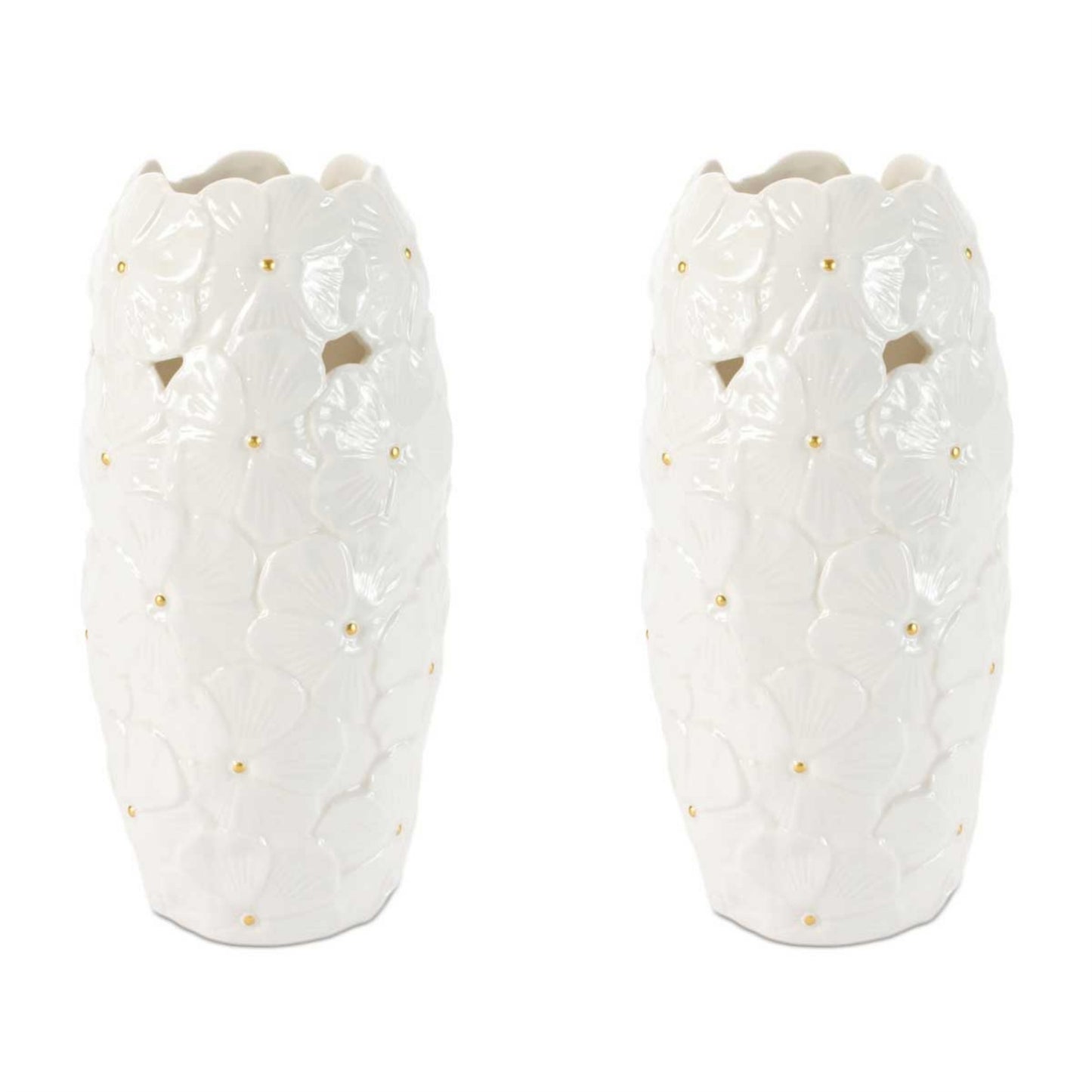 White Floral Embossed Ceramic Vase (Set of 2) alternate view 3