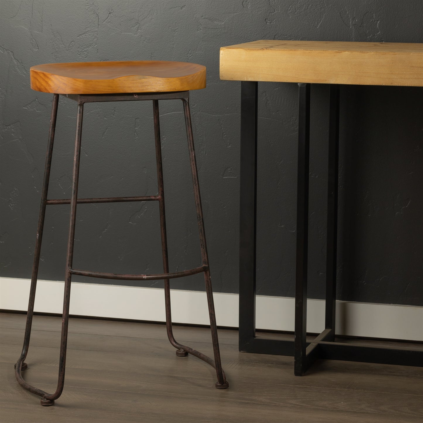 Industrial Wood Bucket Seat Stool 30"H alternate view 2