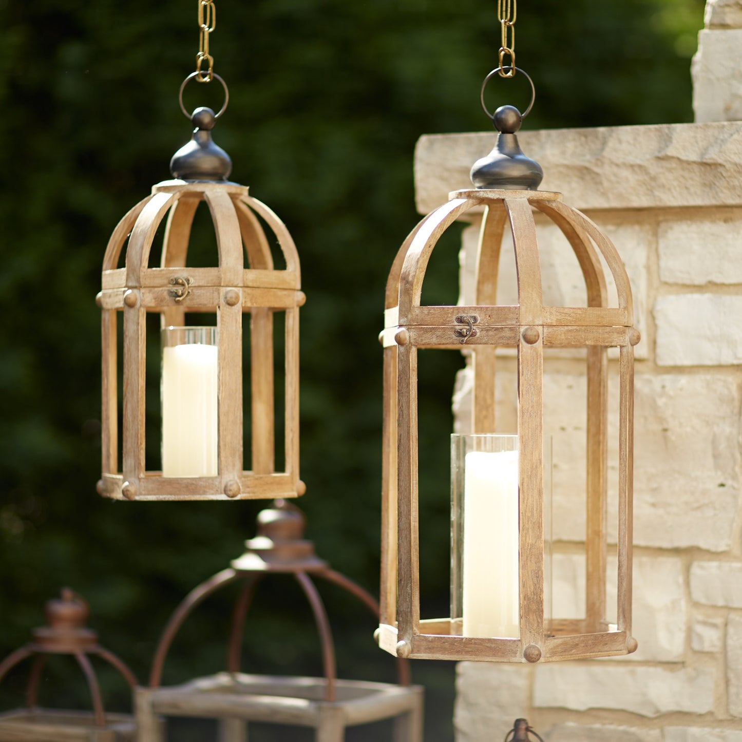 Open Wood Lantern with Glass Hurricane (Set of 2) alternate view 2