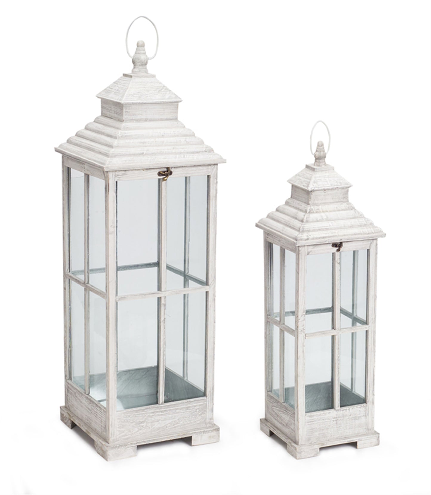 Traditional White Wooden Floor Lantern (Set of 2)