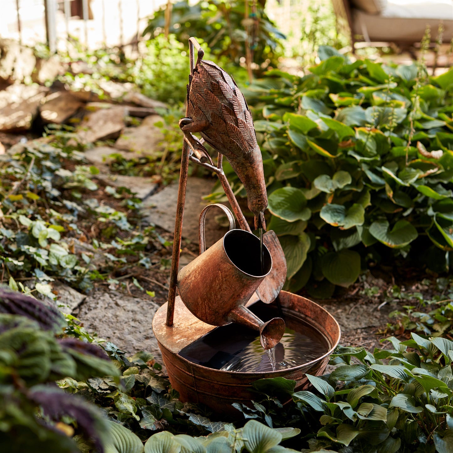 Rustic Metal Fountain with Duck and Watering Can 33"H alternate view 5