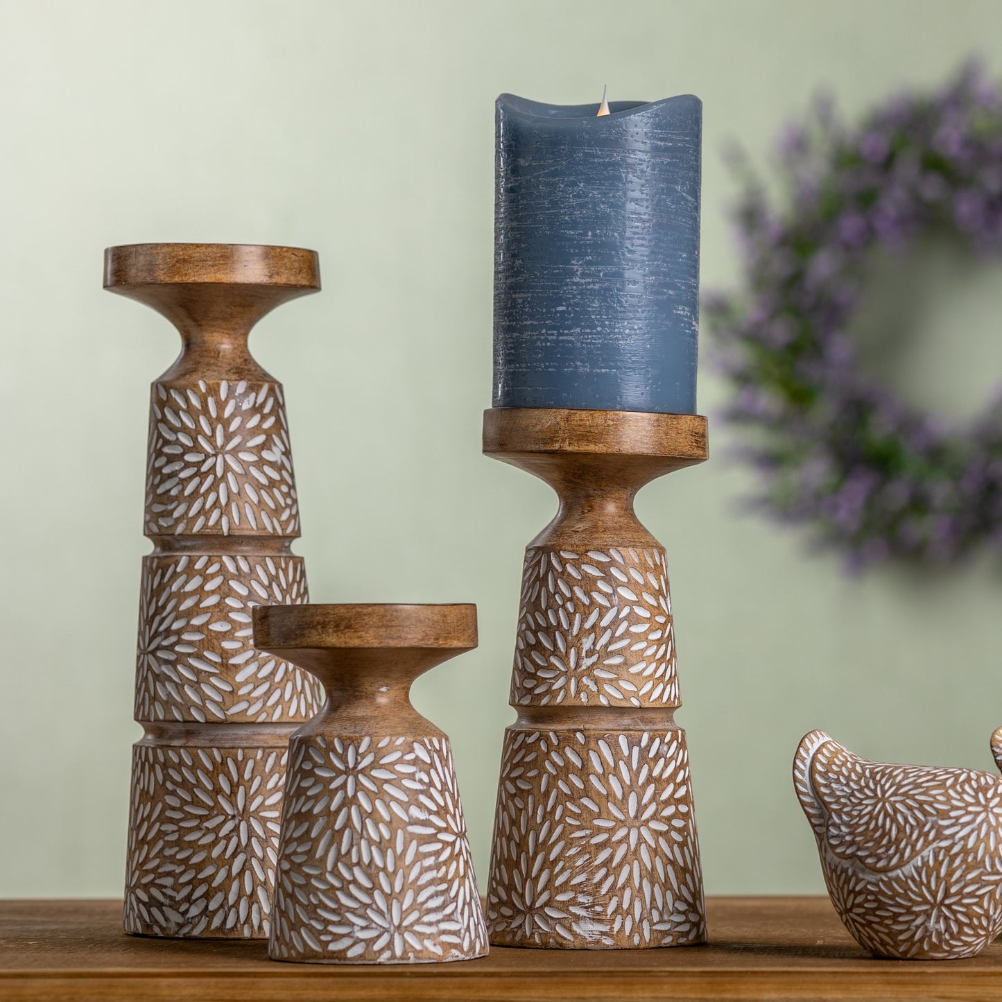 Etched Candle Holder with Wood Grain Design (Set of 3) alternate view 2