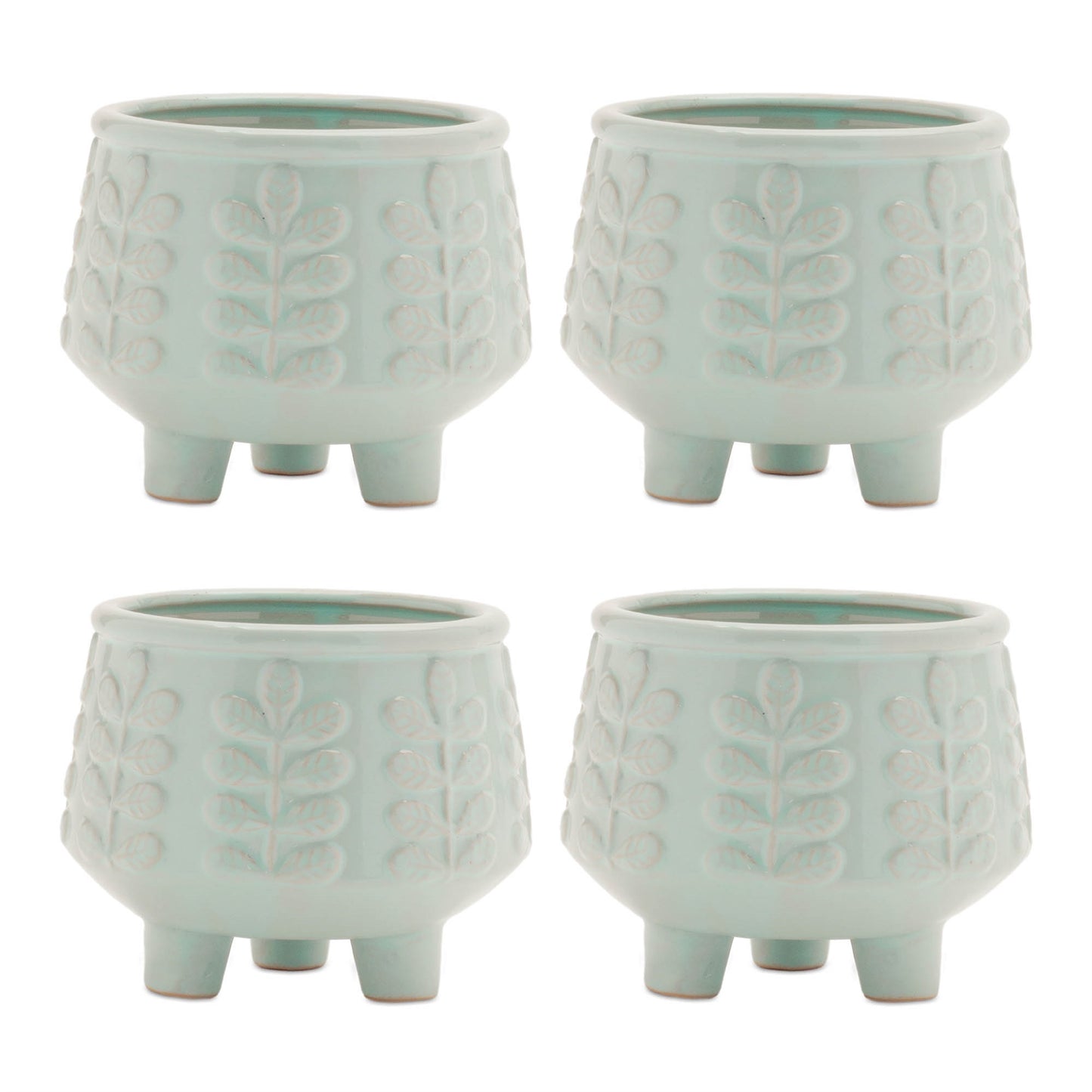 Footed Ceramic Leaf Pattern Planter (Set of 4) alternate view 3