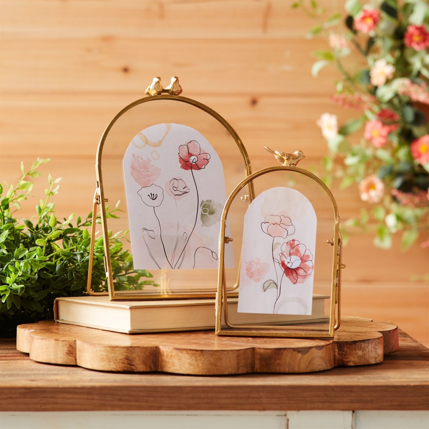 Copper Framed Floral Artwork with Bird Accent 8"H alternate view 2
