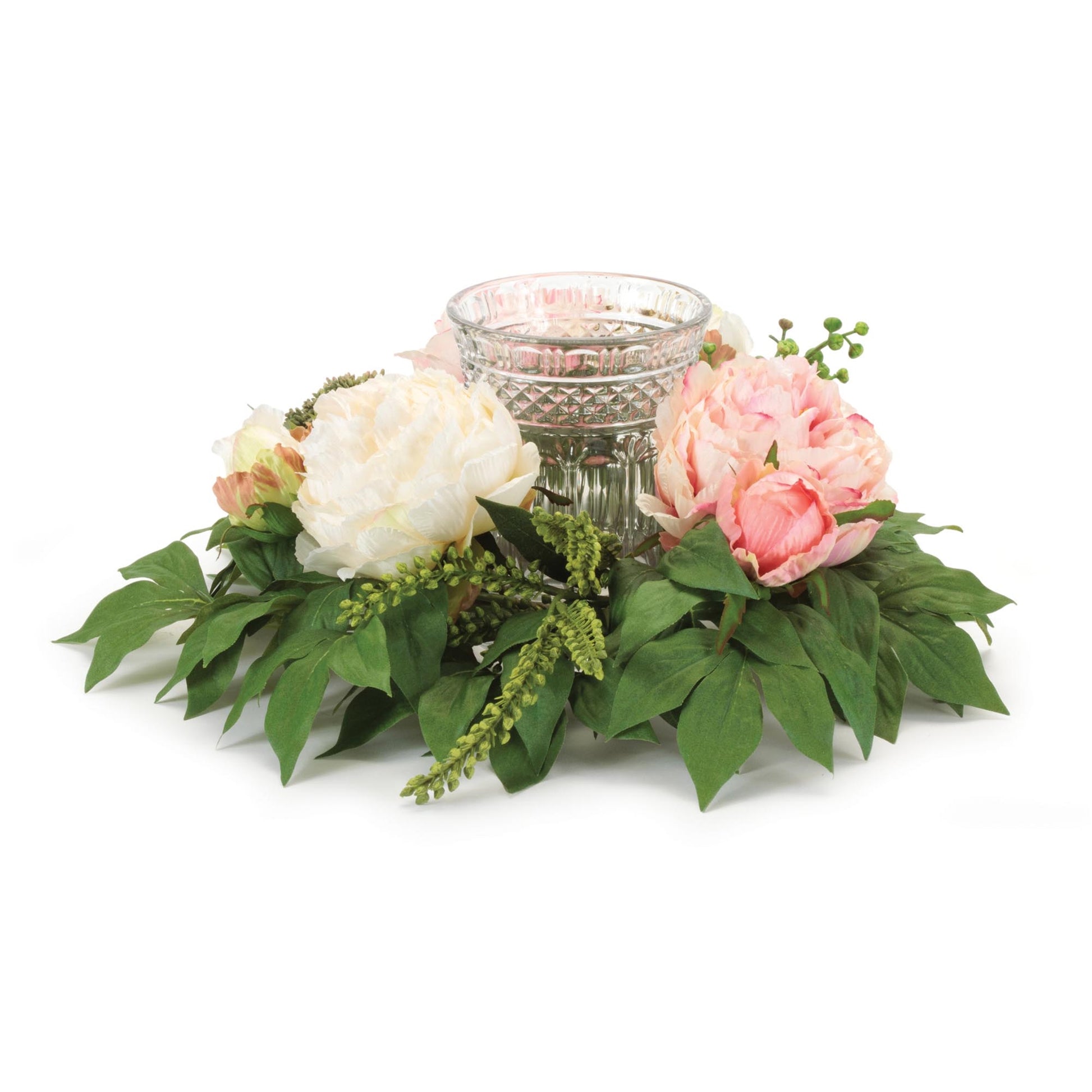 Mixed Peony Floral Candle Holder with Glass Insert 15"D