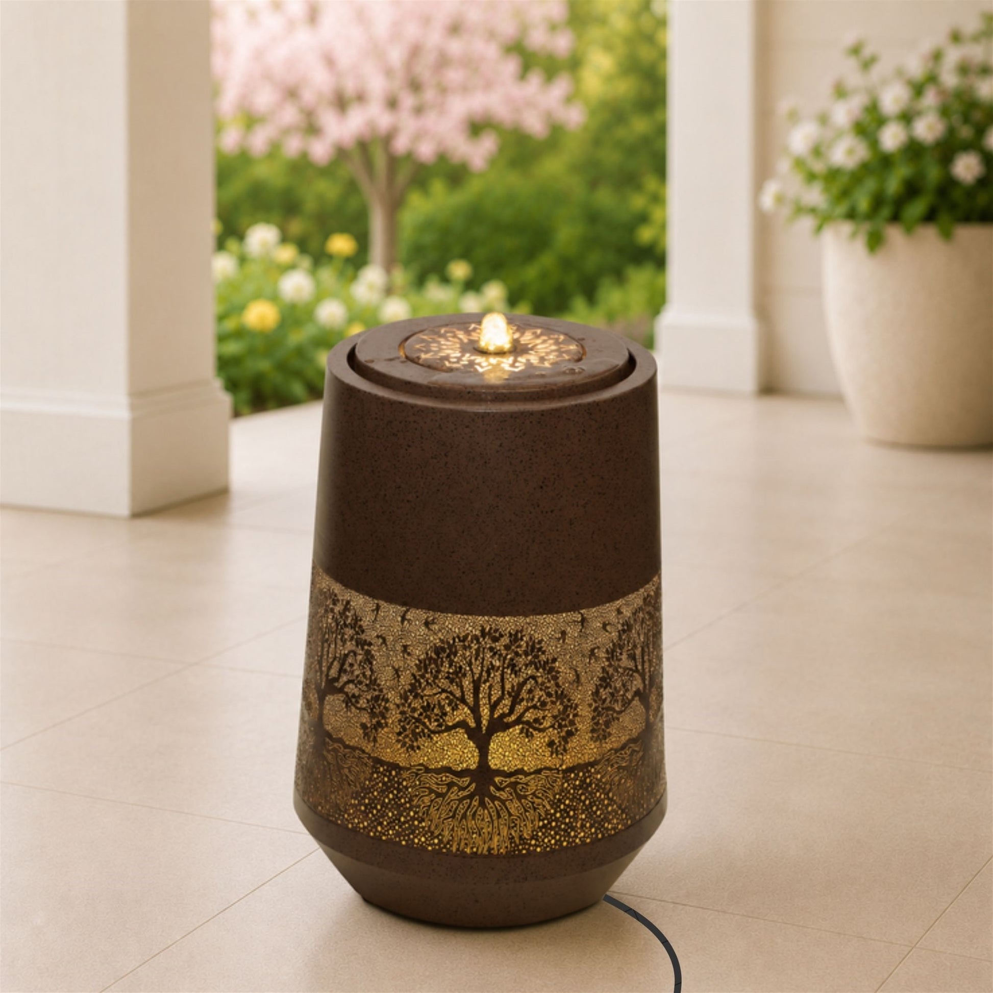Illuminated Cut-Out Metal Tree Pattern Fountain 21"H alternate view 2