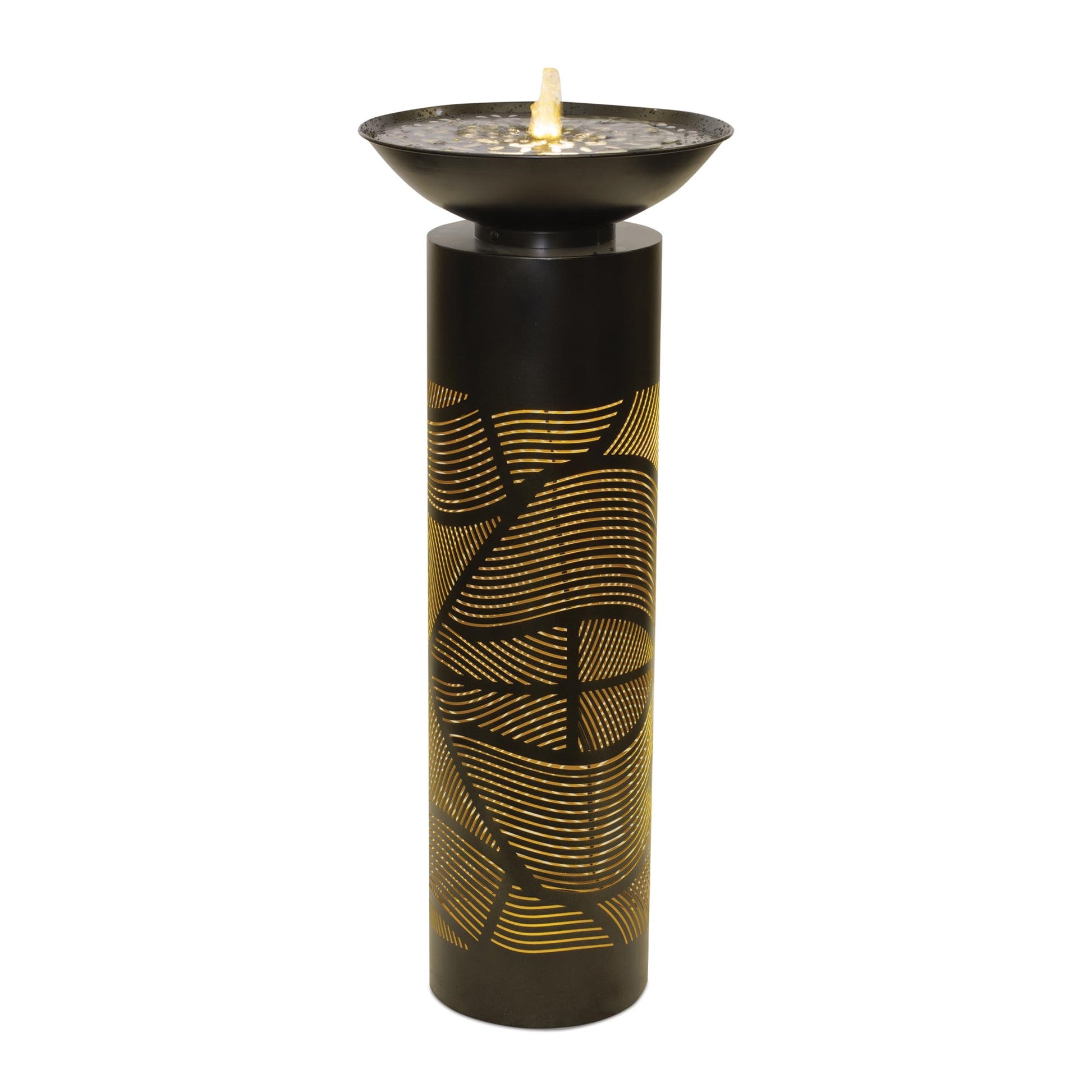 Illuminated Cut-Out Metal Leaf Pattern Fountain 36"H