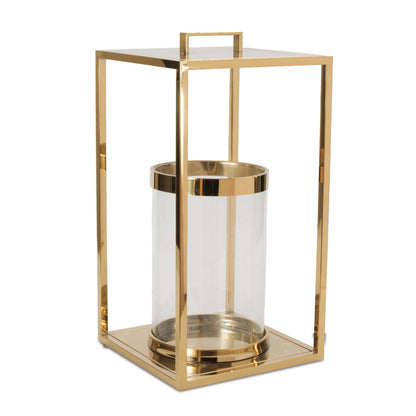 Stainless Steel Box Lantern with Glass Insert 20"H