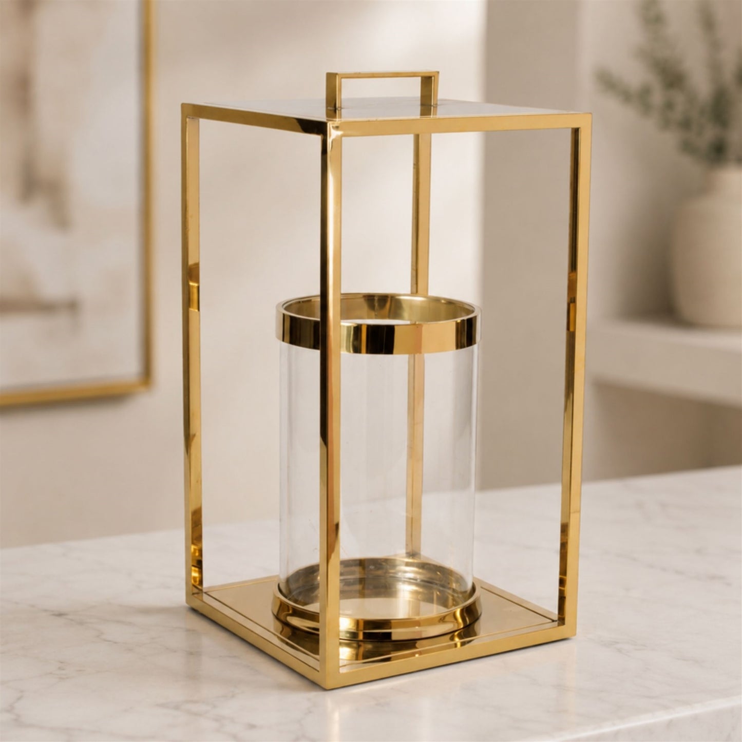 Stainless Steel Box Lantern with Glass Insert 20"H alternate view 2