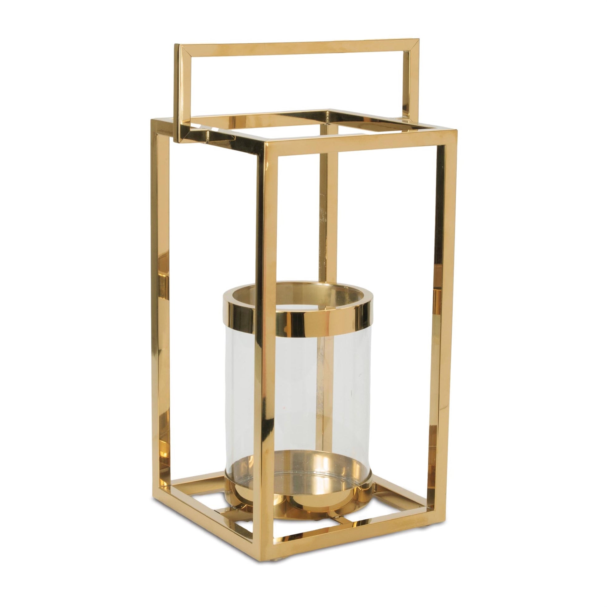 Stainless Steel Box Lantern with Glass Insert 19"H