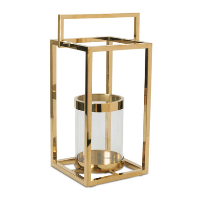 Stainless Steel Box Lantern with Glass Insert 19"H