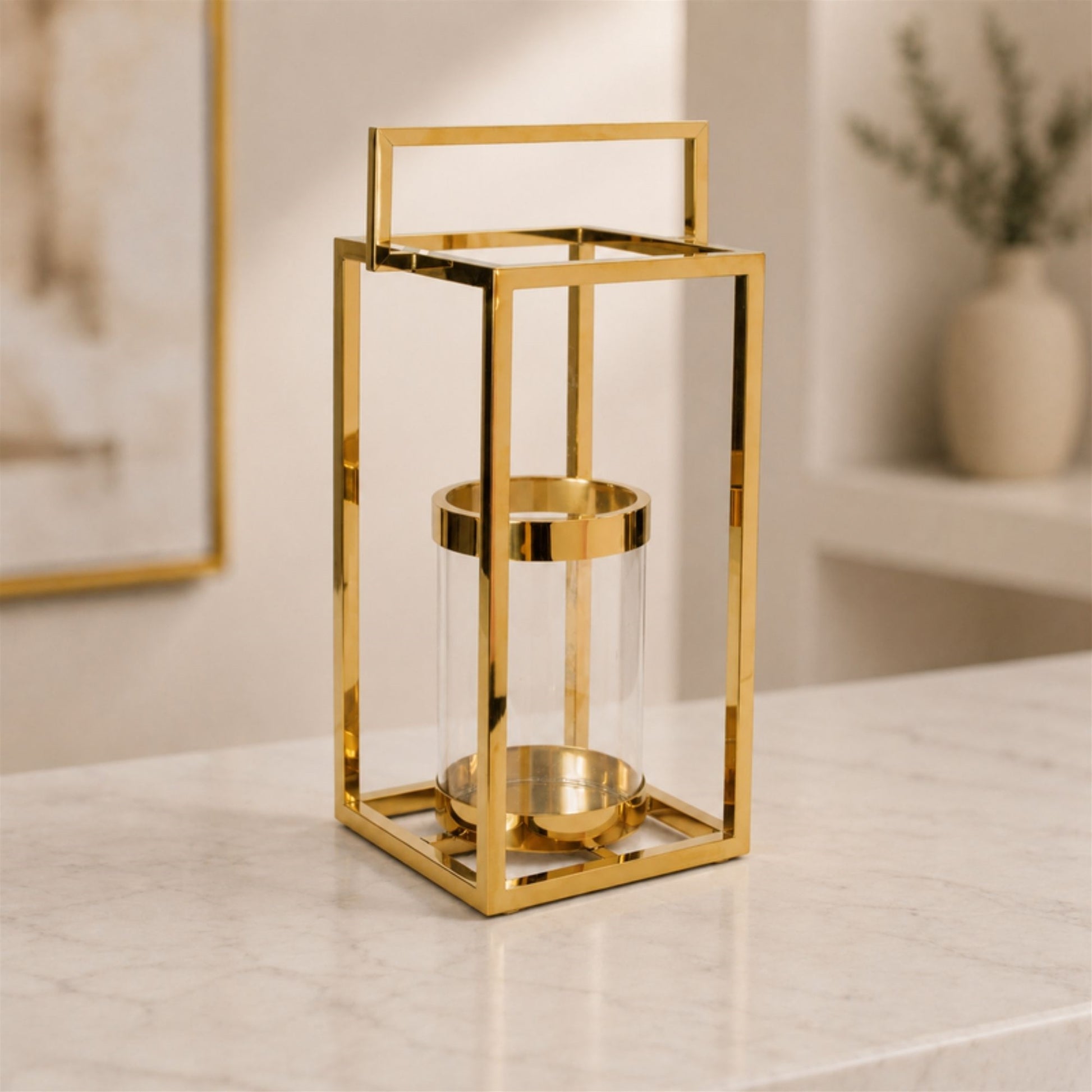 Stainless Steel Box Lantern with Glass Insert 19"H alternate view 2
