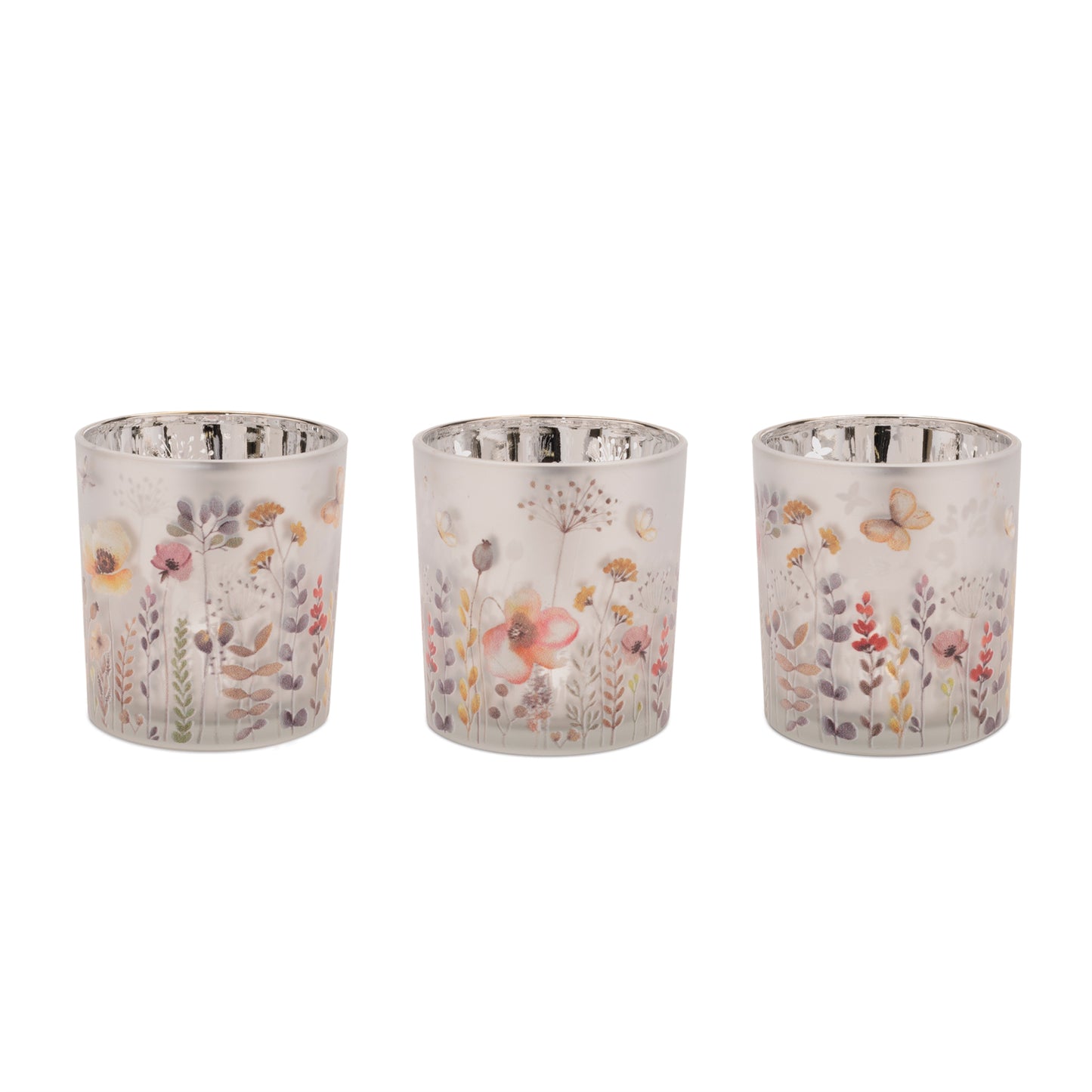 Frosted Wildflower Print Votive Holder (Set of 3)
