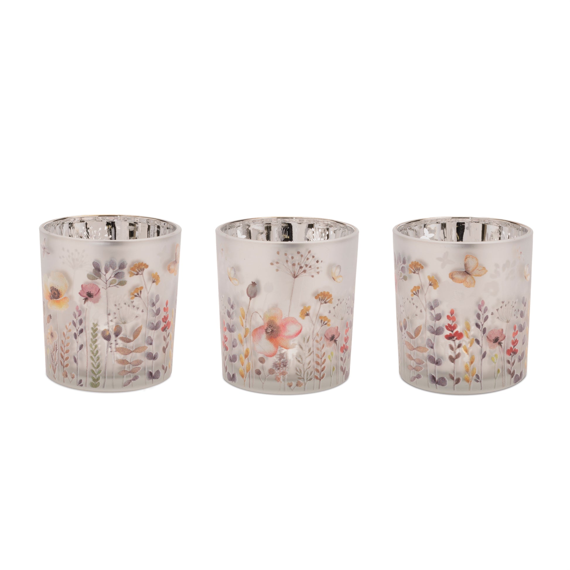 Frosted Wildflower Print Votive Holder (Set of 3)