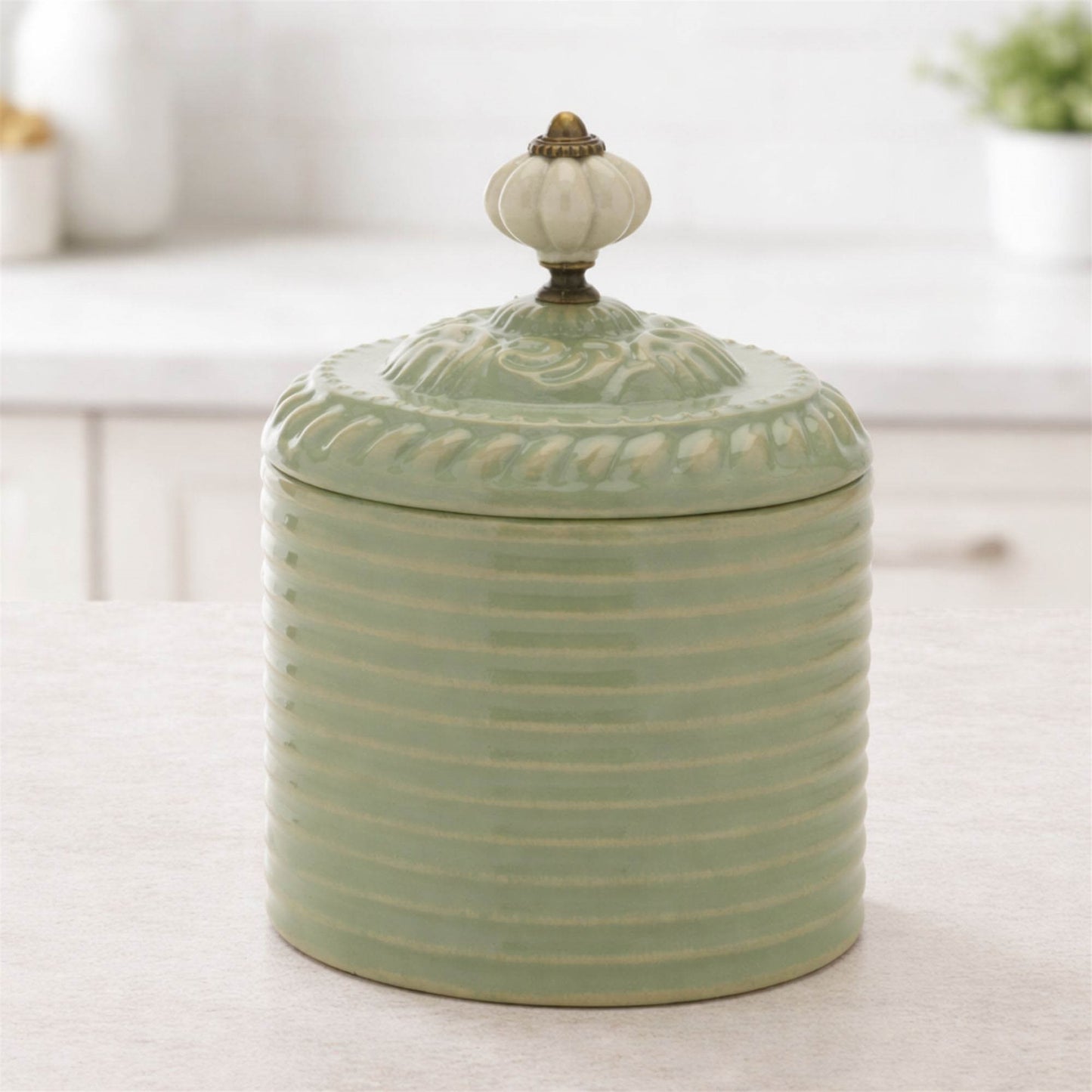 Ribbed Metal Canister with Lid 8"H alternate view 2