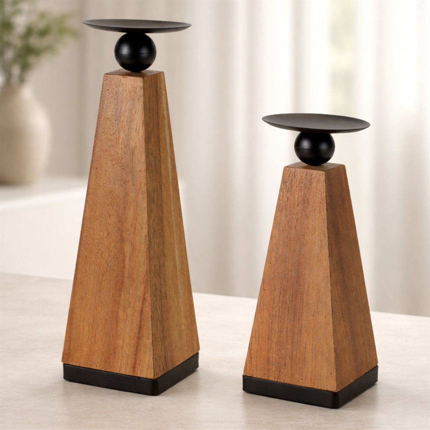 Tapered Wood Candle Holder (Set of 2) alternate view 2