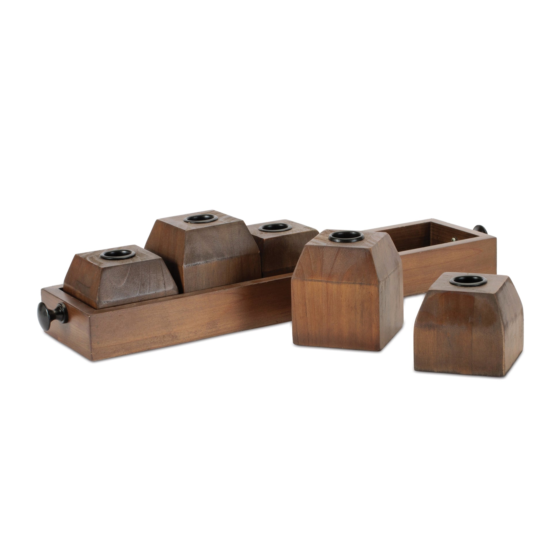 Wooden Drawer Taper Candle Holders 18"L alternate view 3