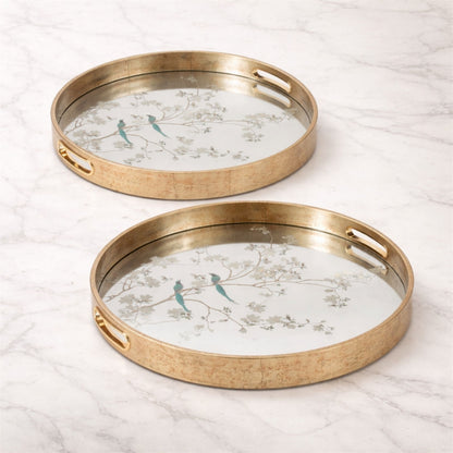 Bird and Floral Etched Mirror Tray (Set of 2) alternate view 2