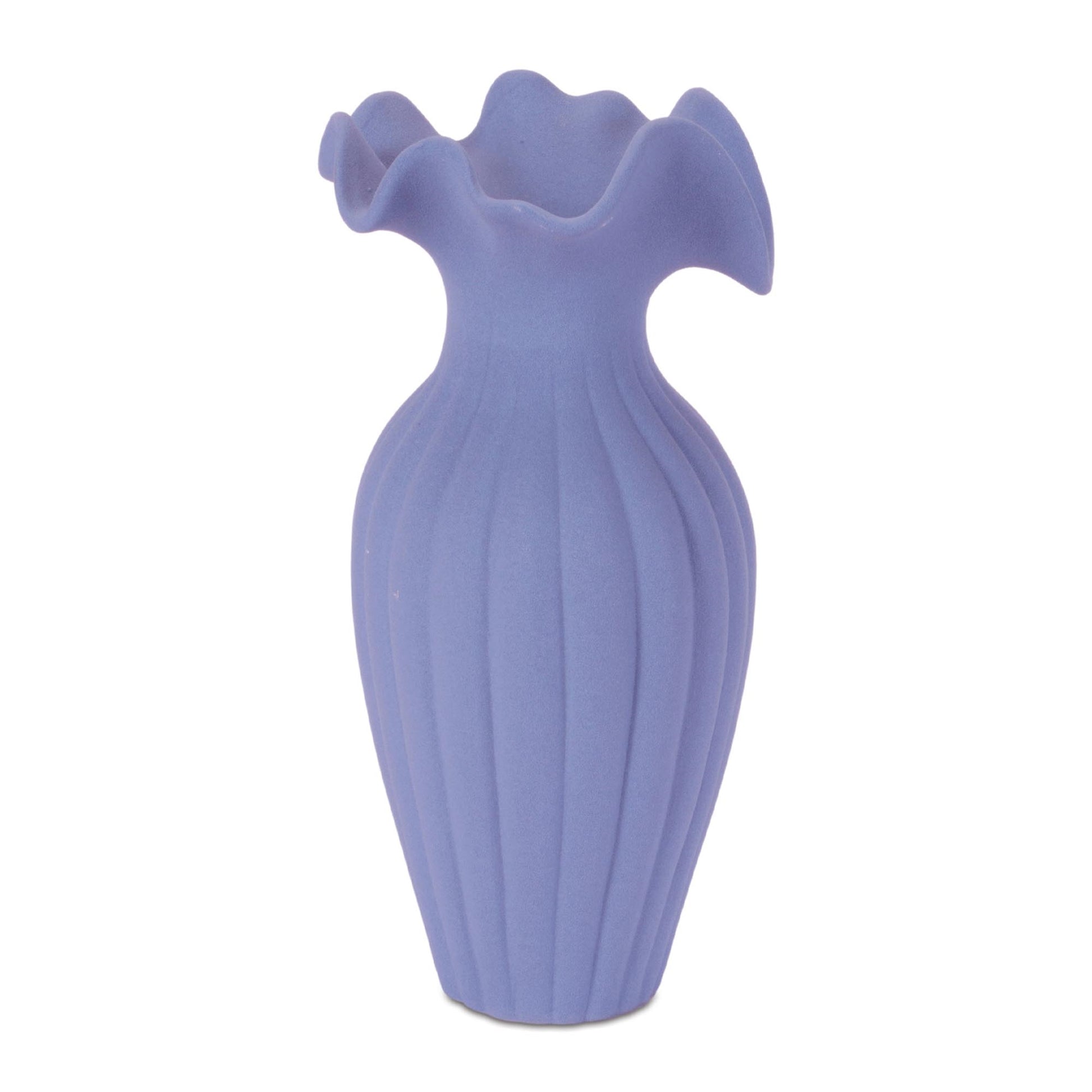Scalloped Ribbed Stoneware Vase 9"H