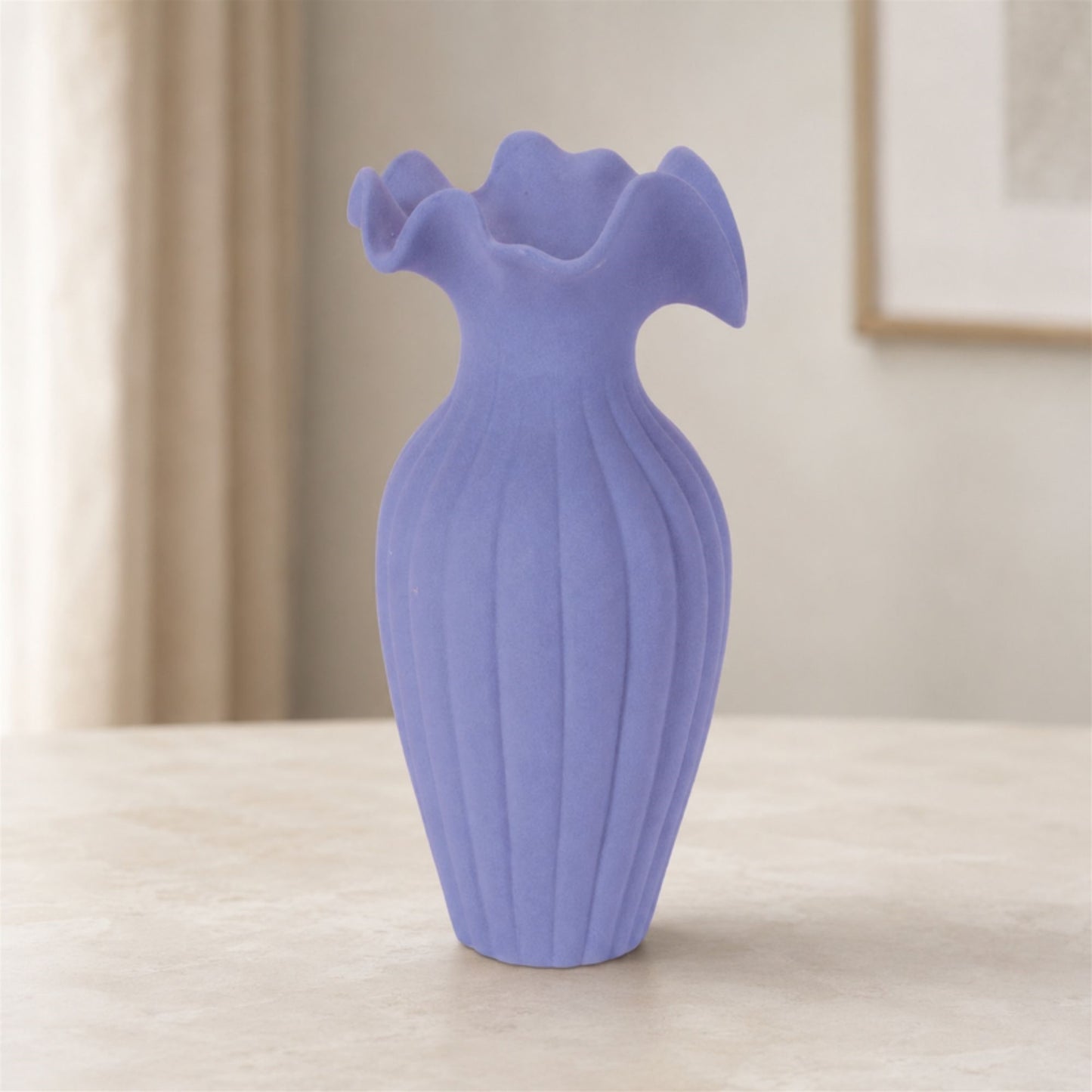 Scalloped Ribbed Stoneware Vase 9"H alternate view 2