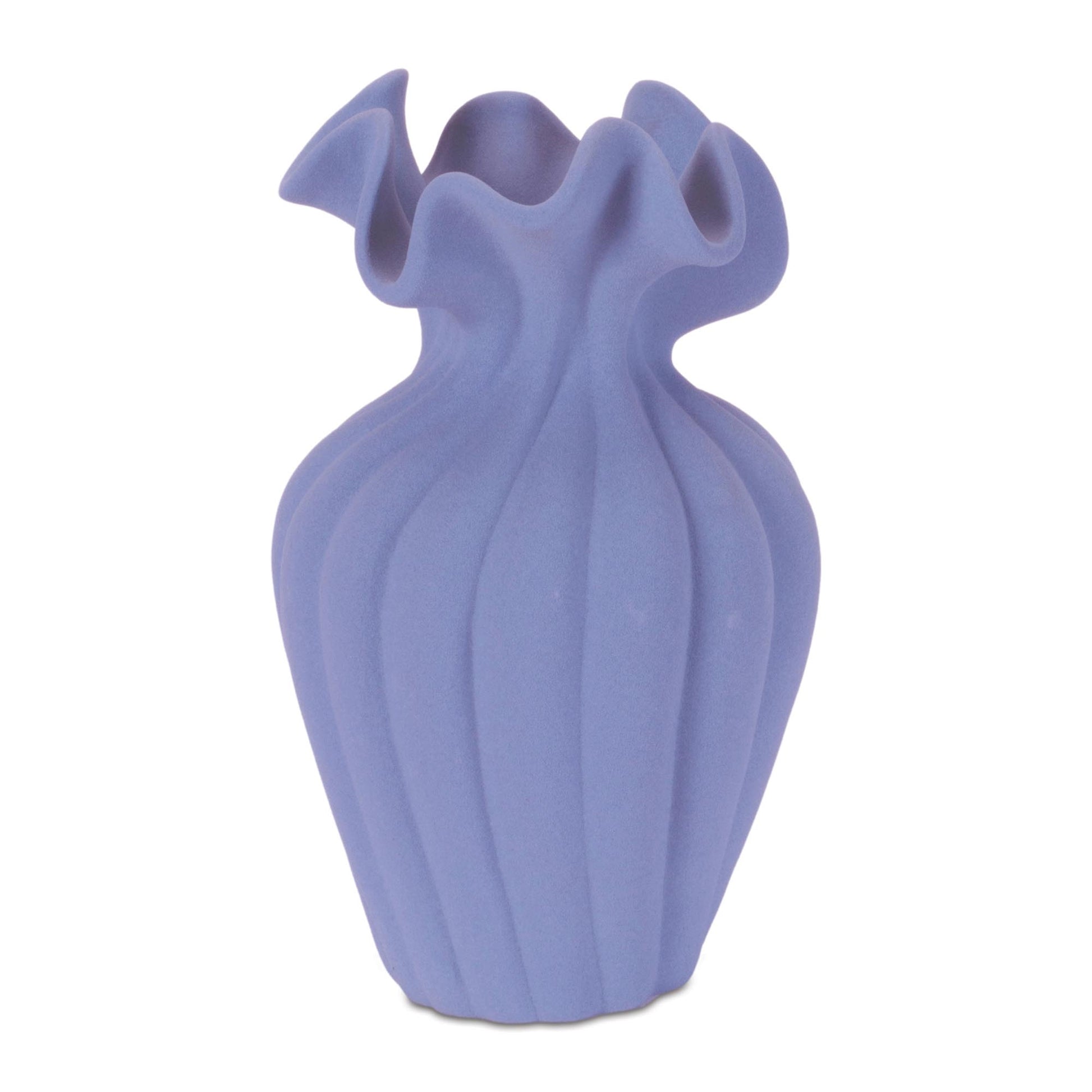 Scalloped Ribbed Stoneware Vase 7.75"H