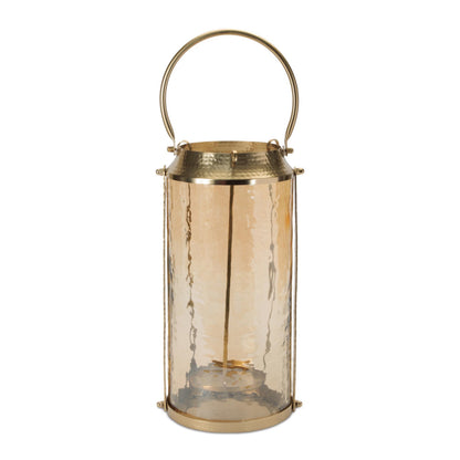 Wavy Amber Glass Lantern 15.5"H
