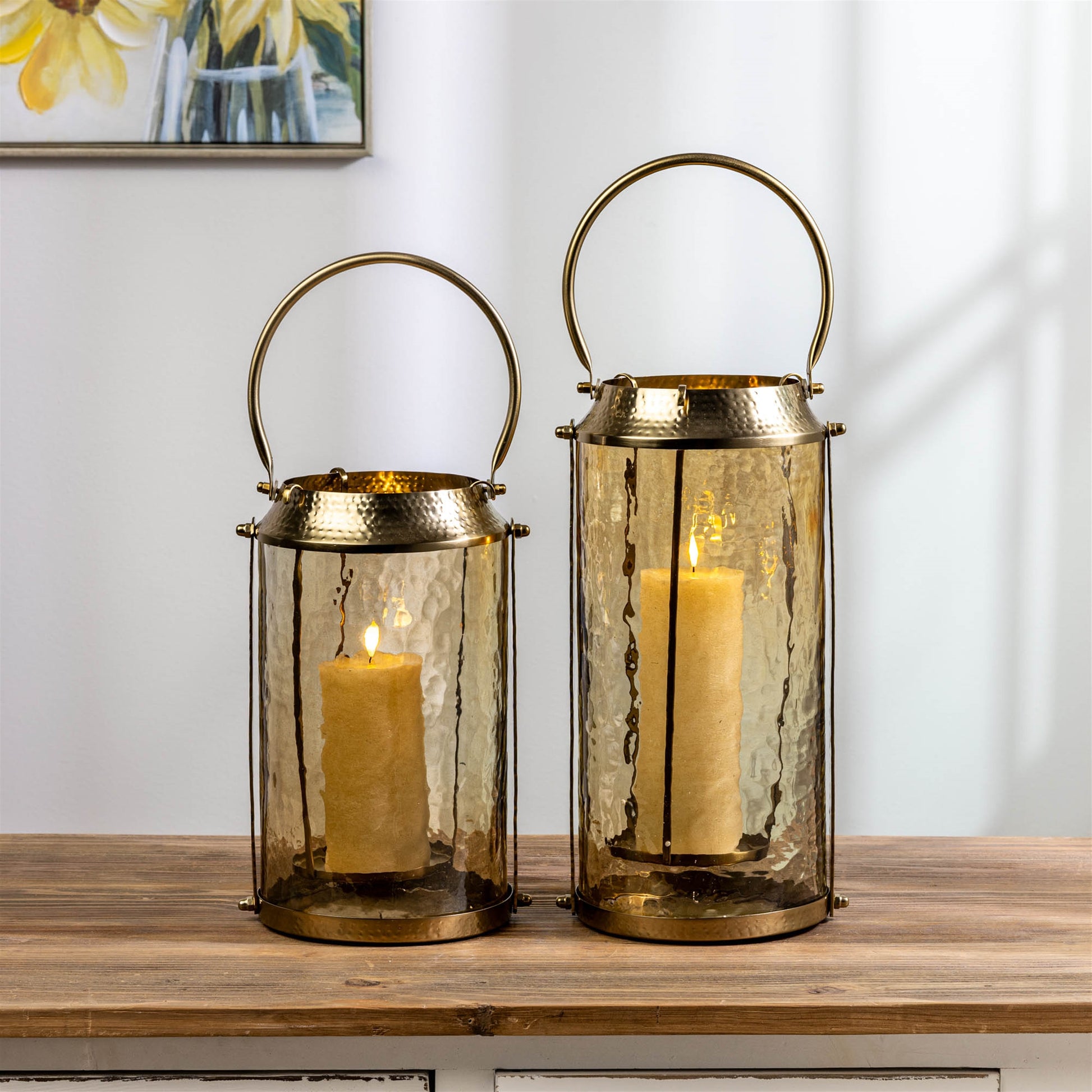 Wavy Amber Glass Lantern 15.5"H alternate view 2