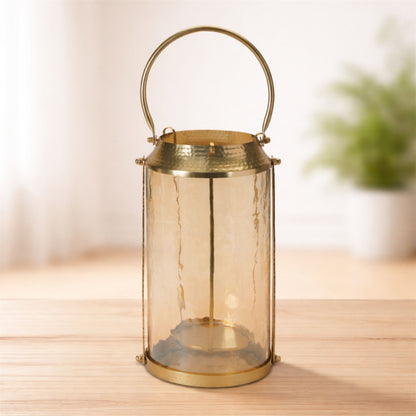 Wavy Amber Glass Lantern 13"H alternate view 3