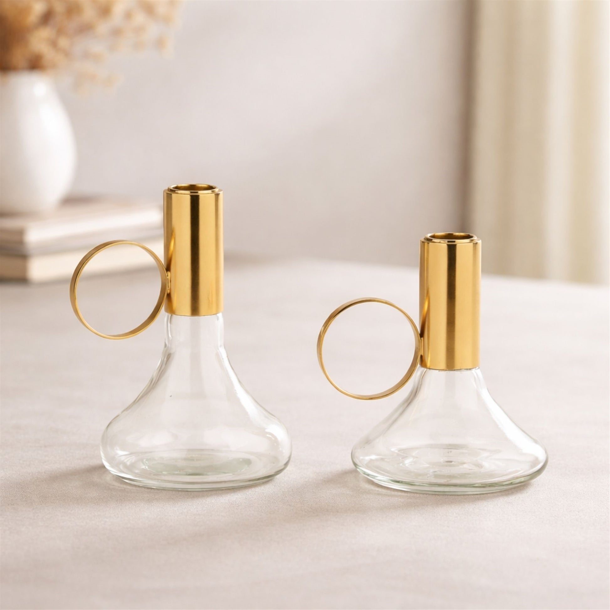 Modern Metal Taper Candle Holder with Glass Base (Set of 2) alternate view 2