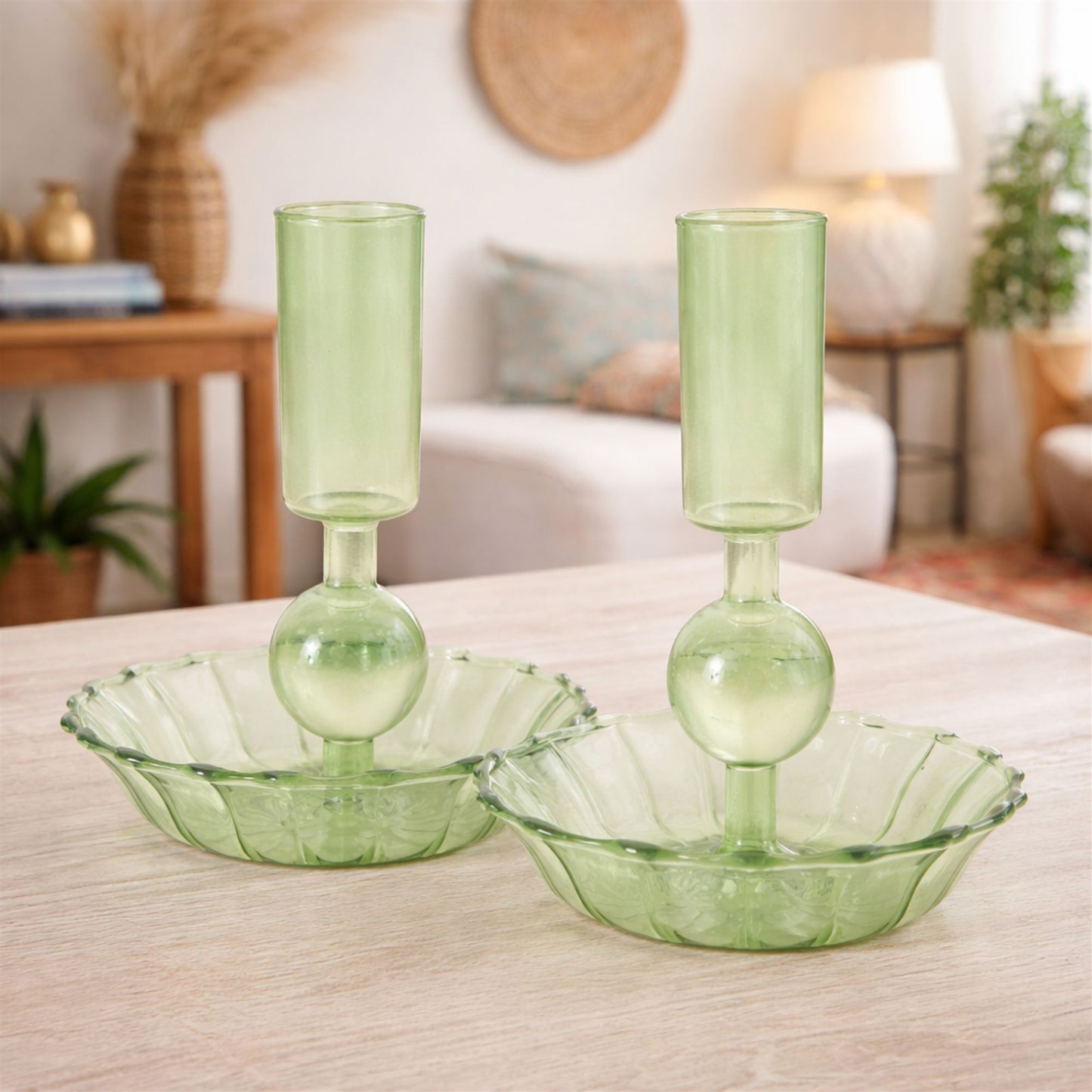 Green Glass Taper Candle Holder (Set of 3) alternate view 3
