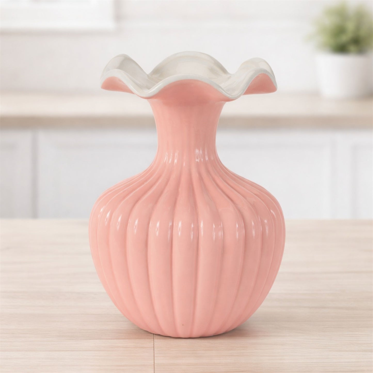 Ribbed Ruffle Rim Vase 8"H alternate view 2