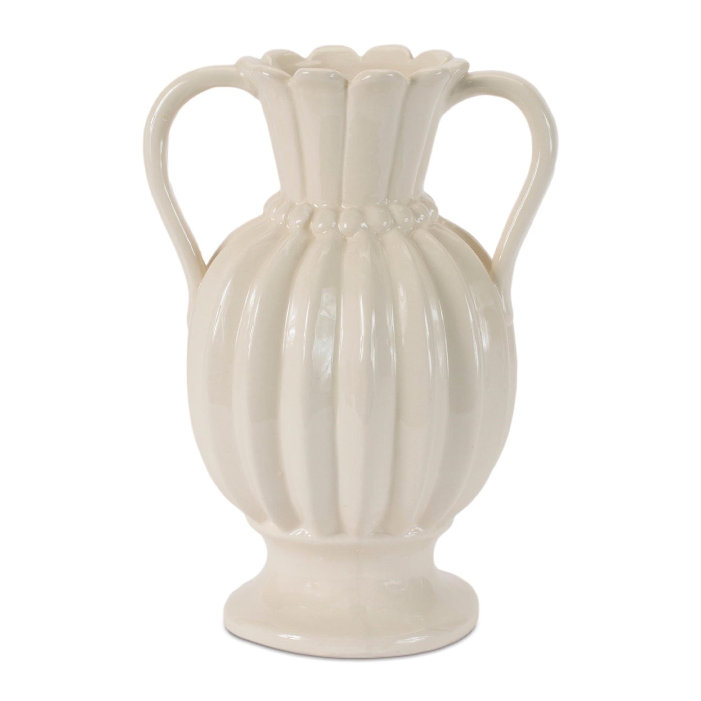 Stoneware led Ribbed Vase 9"H