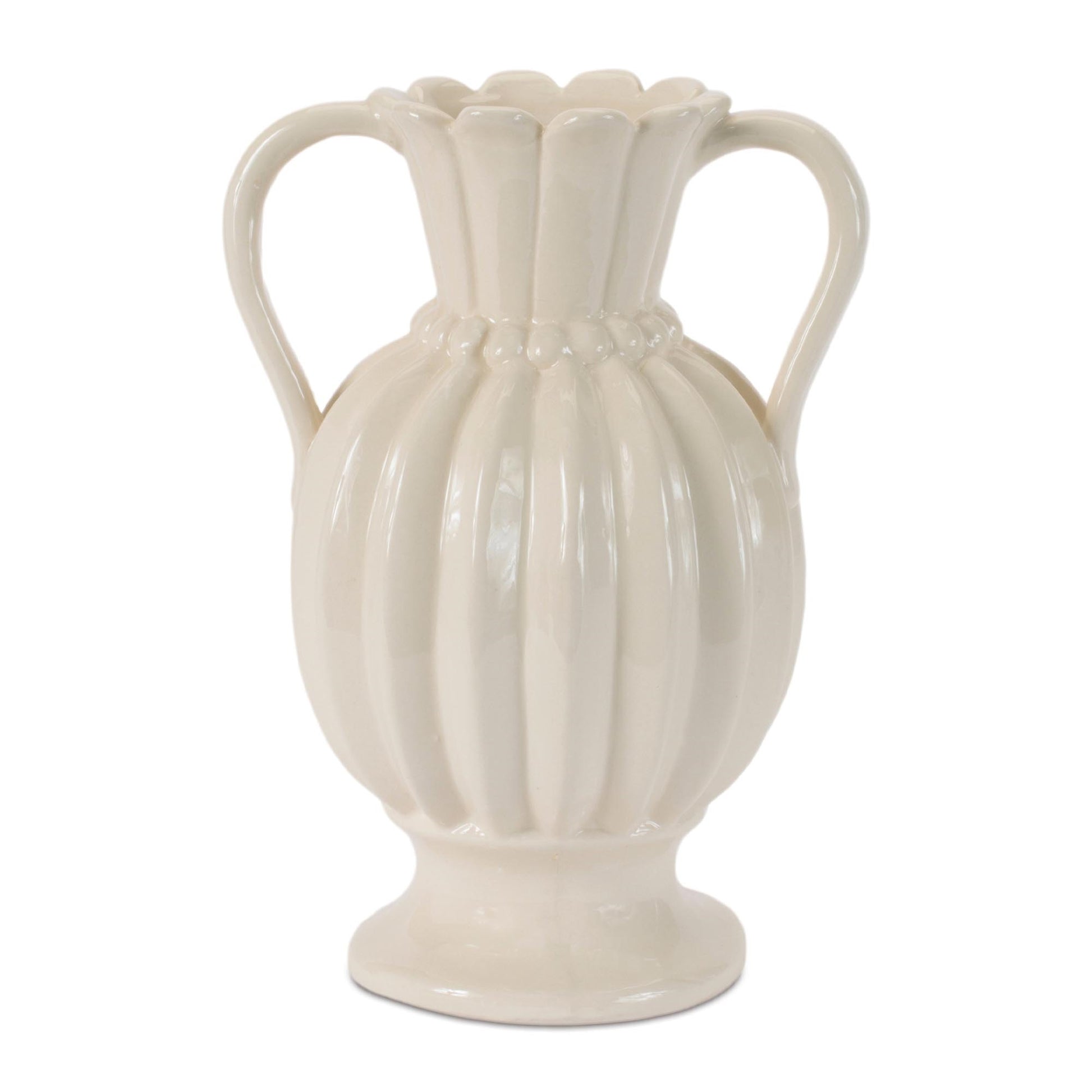 Stoneware led Ribbed Vase 9"H