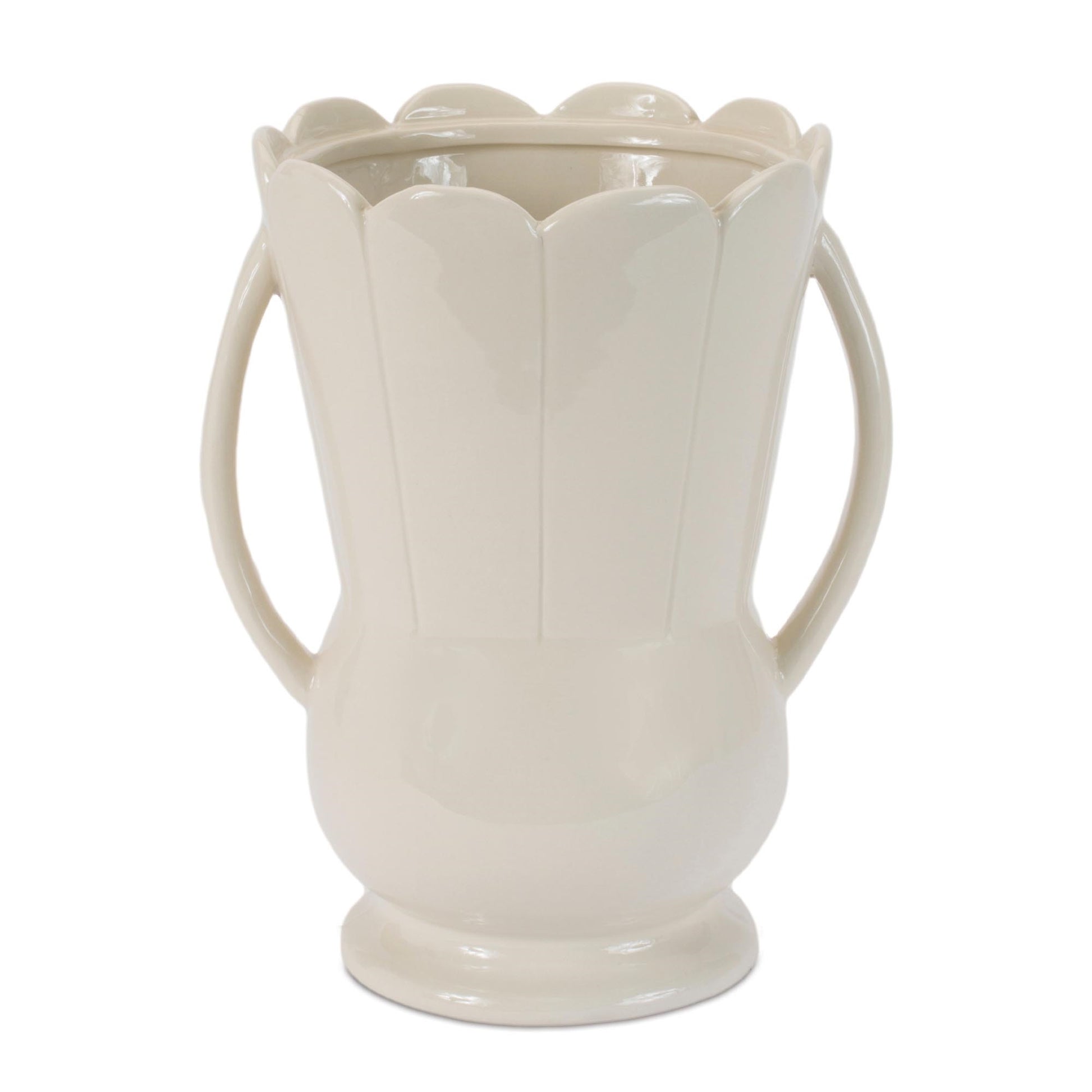 Stoneware led Scalloped Vase 9"H