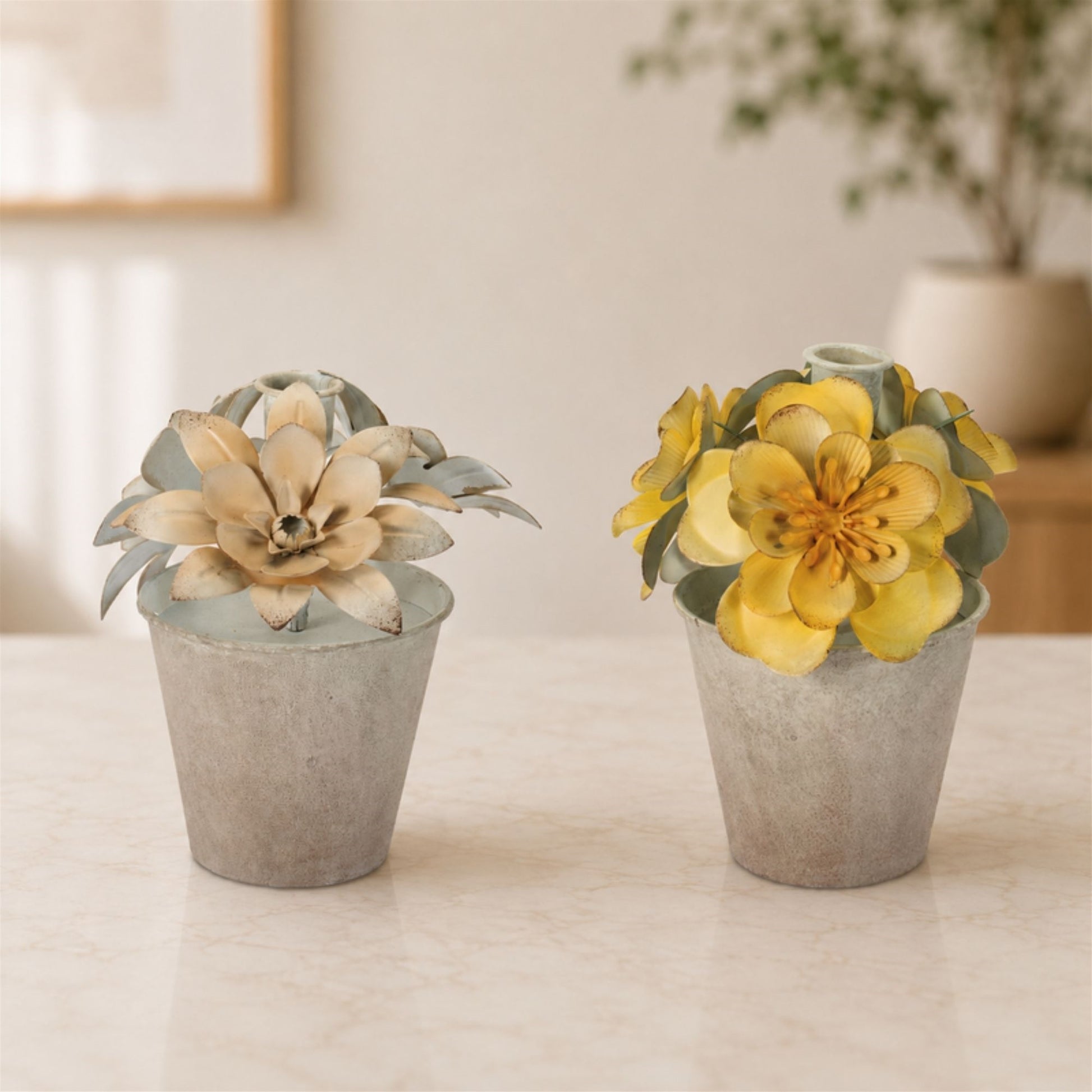 Sculpted Metal Flower Pot Taper Candle Holder (Set of 2) alternate view 2