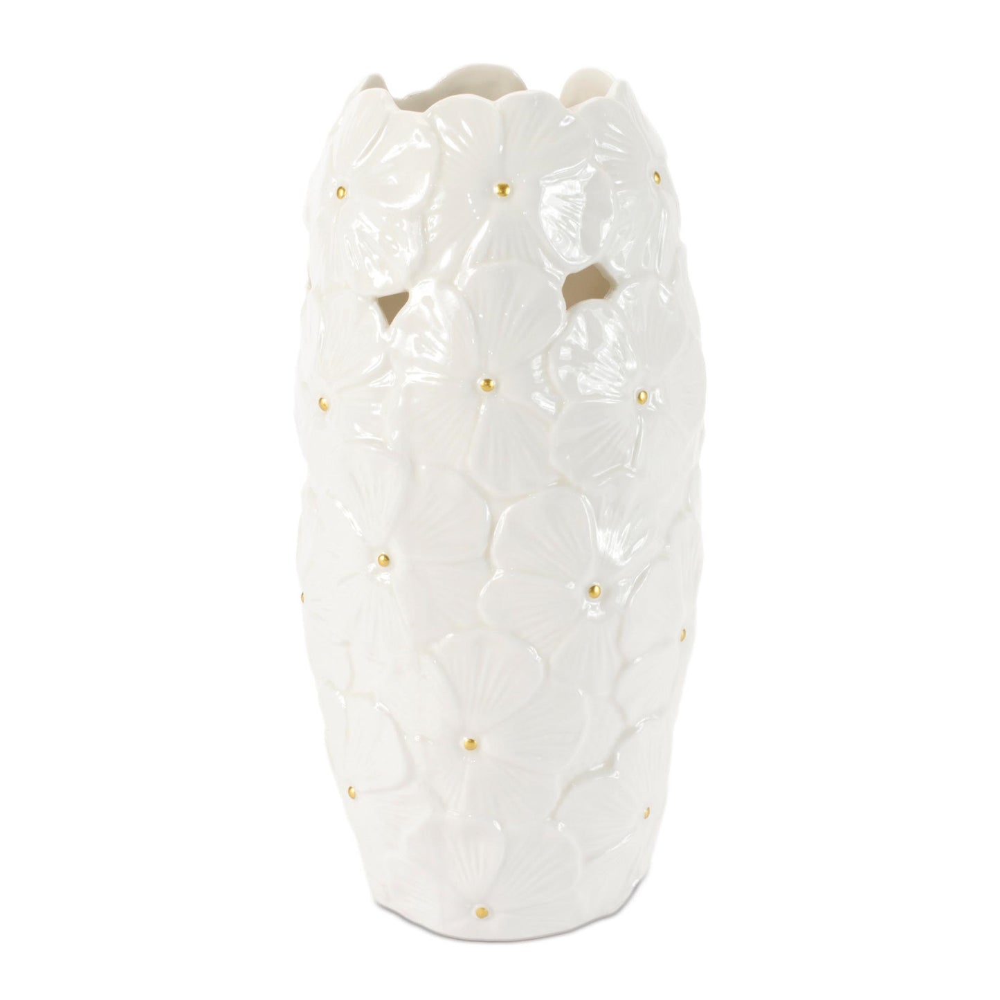 White Floral Embossed Ceramic Vase (Set of 2)