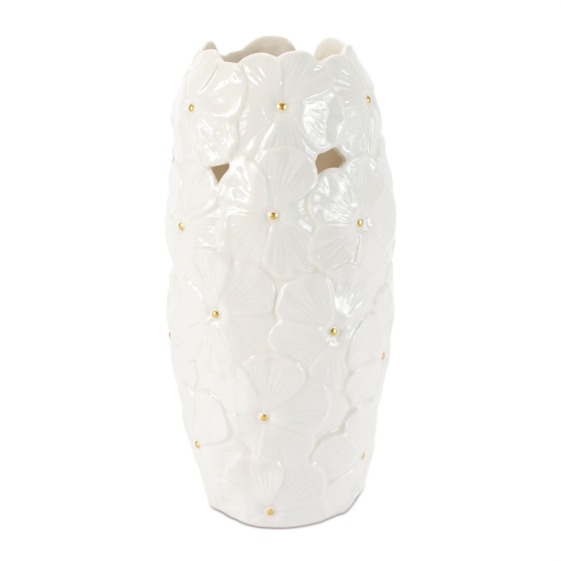 White Floral Embossed Ceramic Vase (Set of 2)