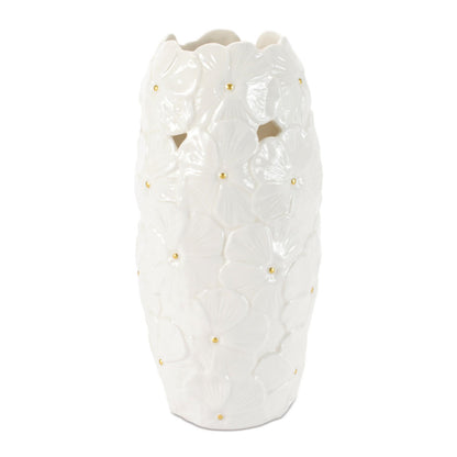 White Floral Embossed Ceramic Vase (Set of 2)