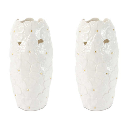 White Floral Embossed Ceramic Vase (Set of 2) alternate view 3