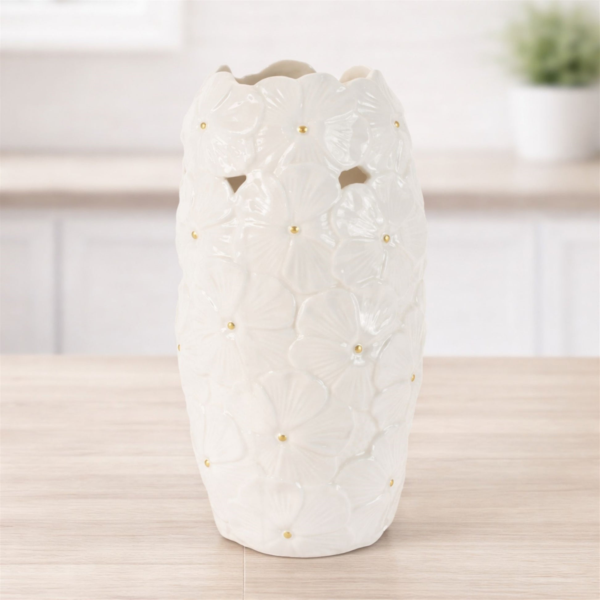 White Floral Embossed Ceramic Vase (Set of 2) alternate view 2