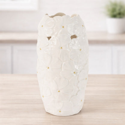 White Floral Embossed Ceramic Vase (Set of 2) alternate view 2