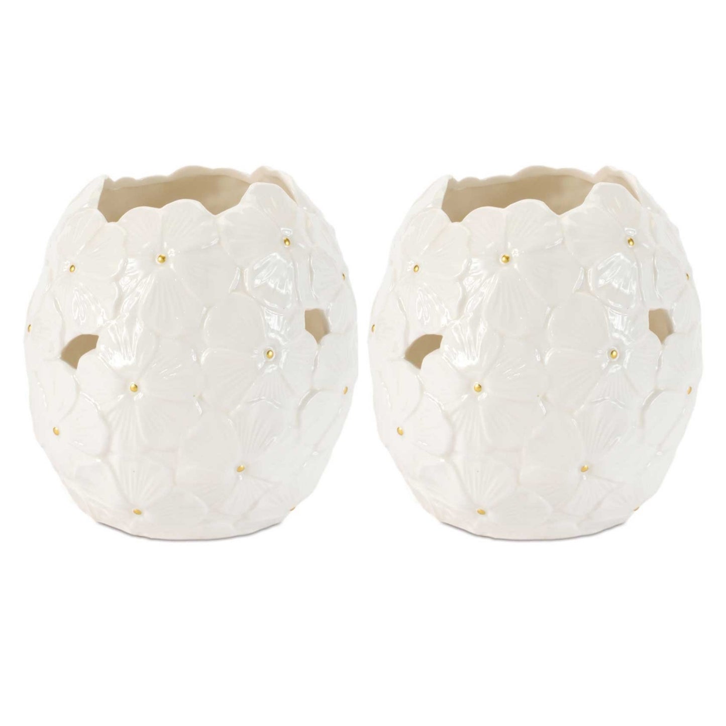 White Floral Embossed Ceramic Vase (Set of 2) alternate view 3