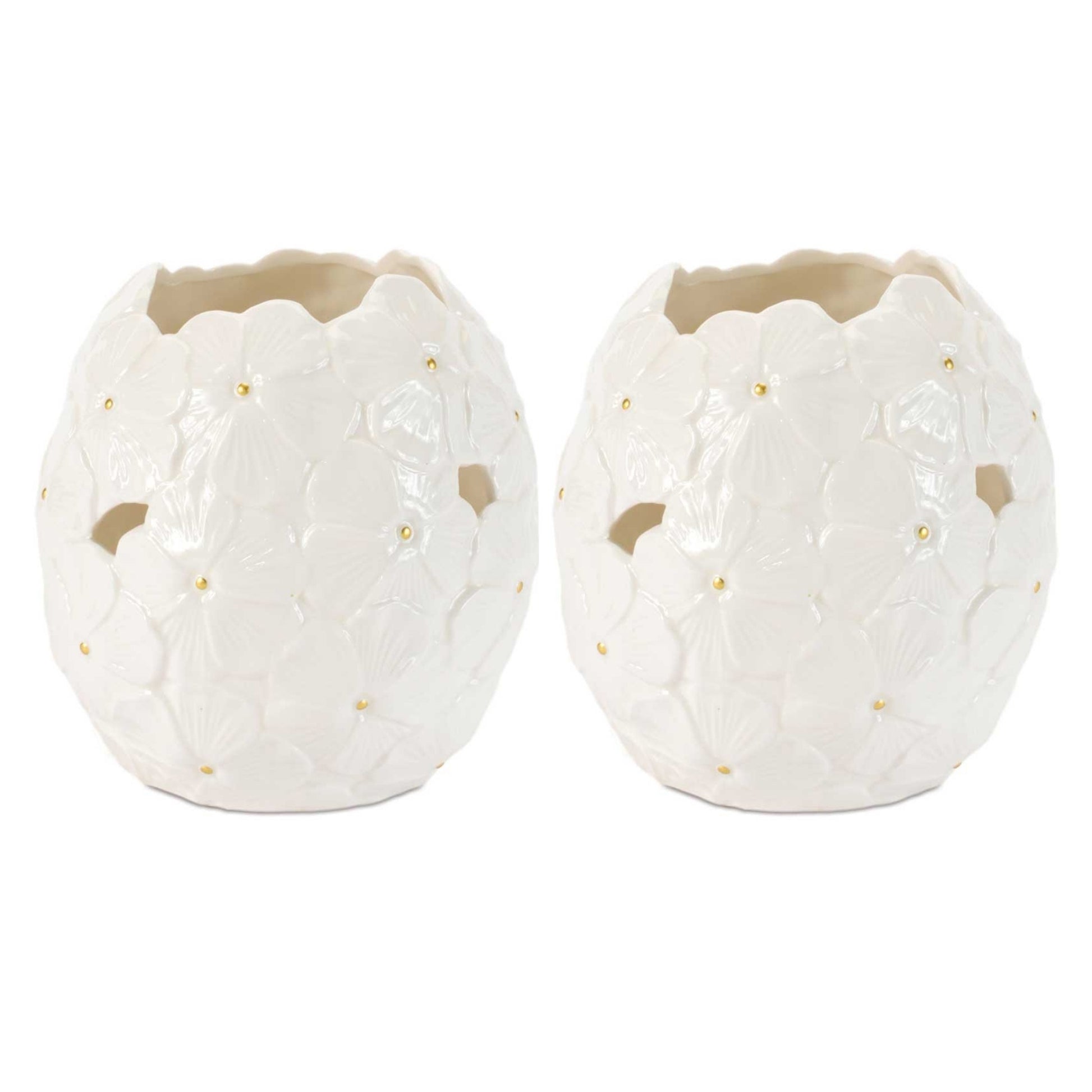 White Floral Embossed Ceramic Vase (Set of 2) alternate view 3