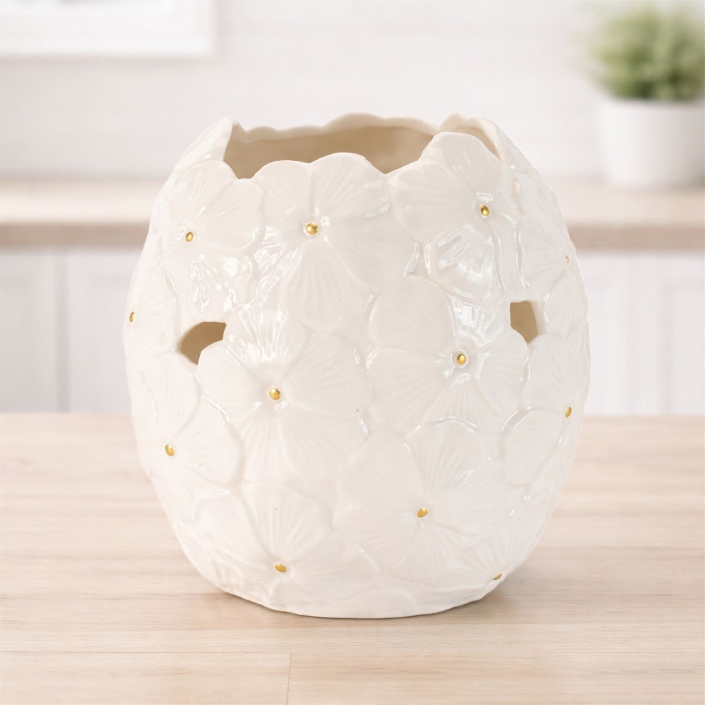 White Floral Embossed Ceramic Vase (Set of 2) alternate view 2