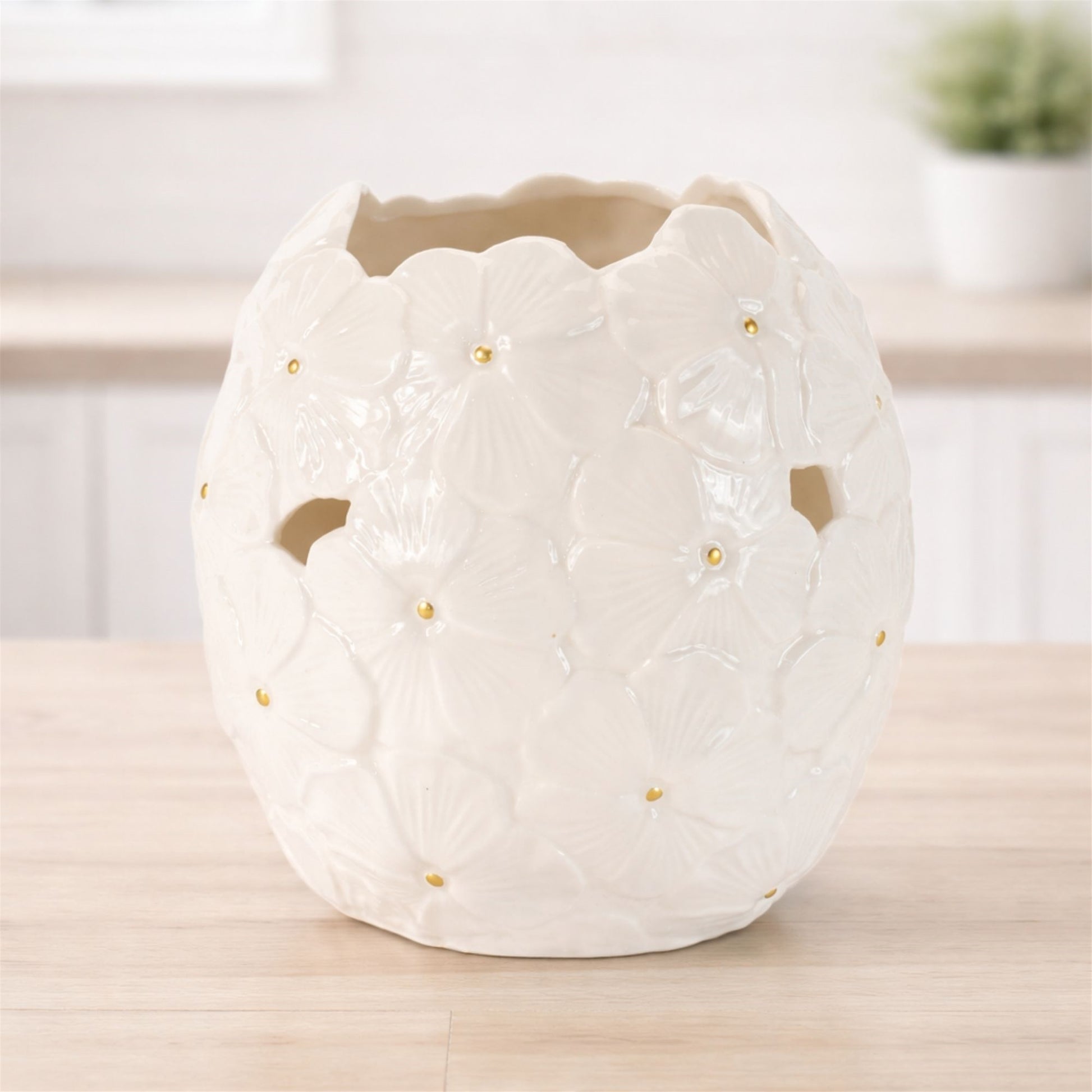 White Floral Embossed Ceramic Vase (Set of 2) alternate view 2