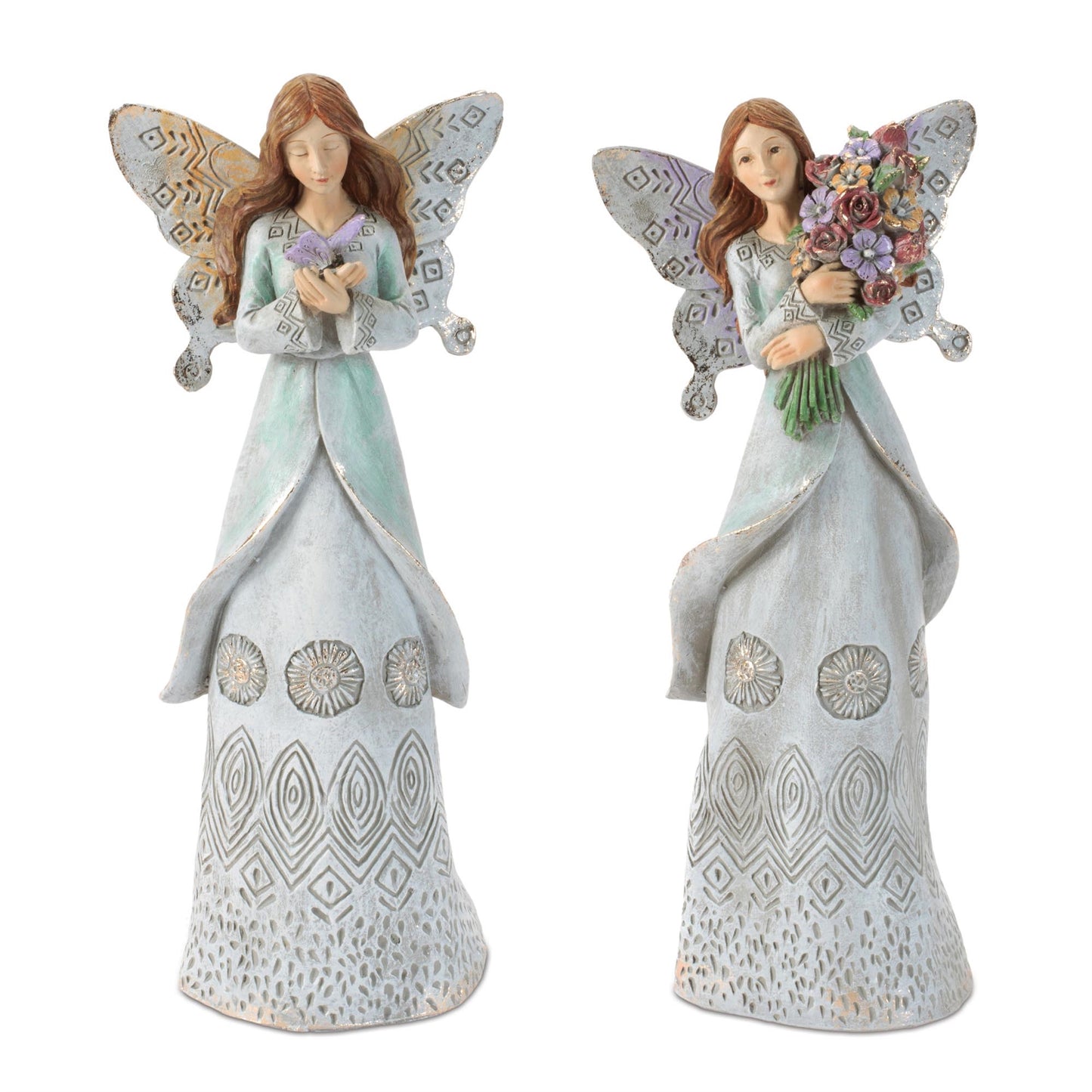 Etched Butterfly Angel Figurine (Set of 2)