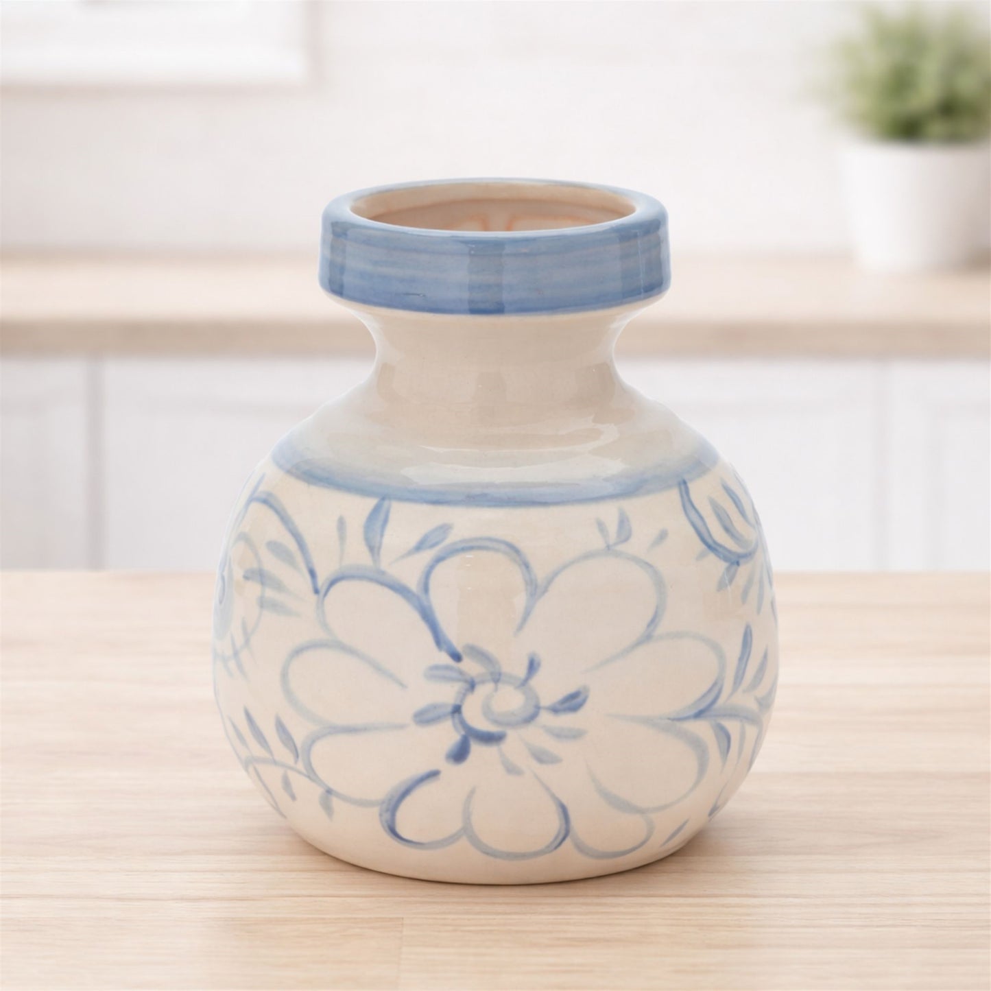 Floral Stoneware Vase 7"H alternate view 2