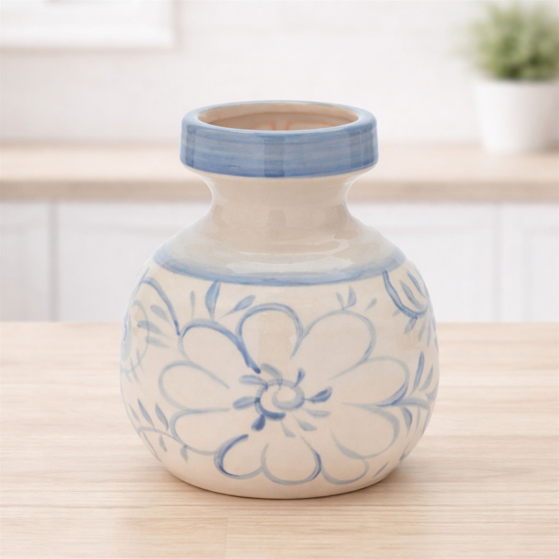 Floral Stoneware Vase 7"H alternate view 2